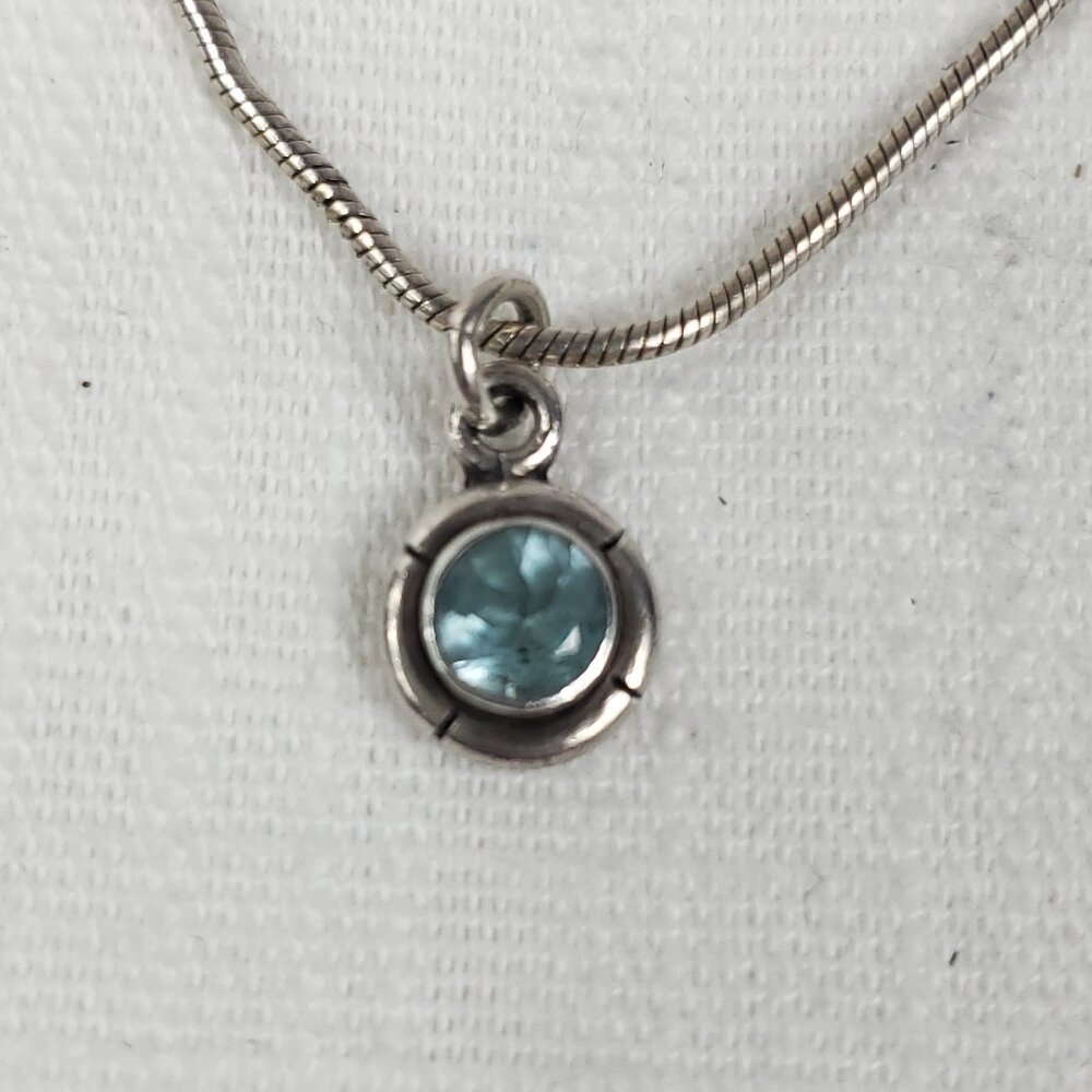 Vintage Beautiful Blue Stone Silver 925 Rope Chain Necklace & Pendant